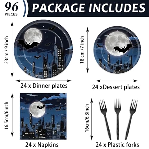 Night Bat Theme Party Plates Napkins & Forks Set - Kids Hero Birthday Decor