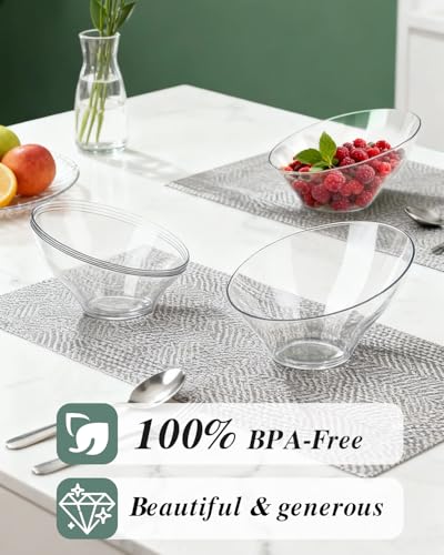 Clear Plastic Angled Serving Bowls - 20oz, 12 Pack for Party & Daily Use