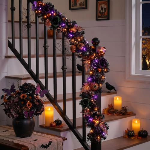 6ft Halloween Pumpkin Garland with Lights - Fall & Holiday Decor