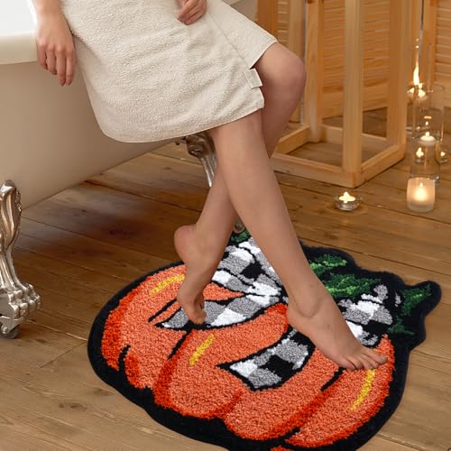 Pumpkin Bath Mat 24x24 Inch - Fall Bathroom Rug Non Slip Absorbent Halloween Decor