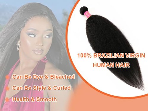 Bundles Human Hair Kinky Straight Yaki Straight Bundles Kinkystraight 16 Inch 1 Bundle 12A 100% Unprocessed Brazilian Virgin Human Hair Bundles for Black Women Natural Black Raw Hair Extension