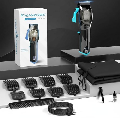 HUMMINGBIRD MK10 Pro Series Hair Clippers – 9,000 RPM Brushless Motor, DLC Blade, Cordless USB-C Rechargeable, Super Torque, Professional Barber Clippers, Haircut Kit, Includes Barber Cape & Comb