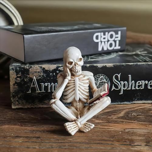 Halloween Skeleton Figurines Set - Gothic Resin Skull Decor for Bookshelf & Tabletop