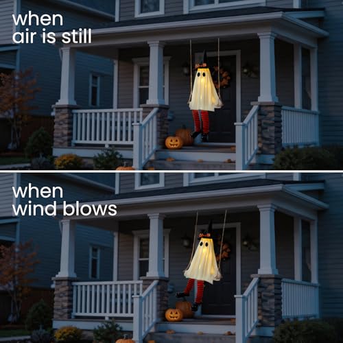 6 FT Outdoor Hanging Swinging Ghost Decor with LED Lights Halloween Yard Display