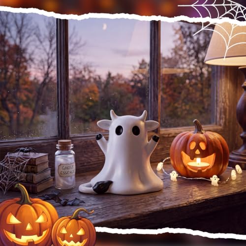 Halloween Ghost Highland Cow Figurine - Mini Resin Decoration Gift - Variation: Highland Cow