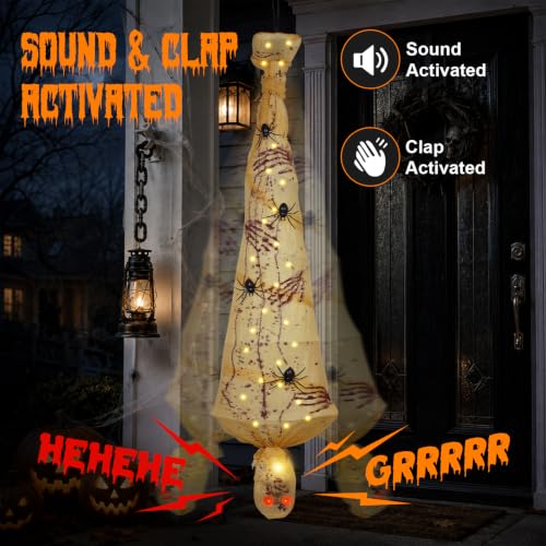 Halloween Animatronic Hanging Corpse Decoration with Lights & Sound - Indoor Outdoor Haunted House Prop