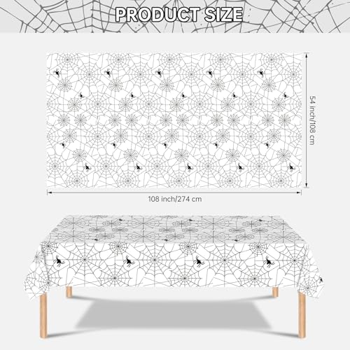 White Halloween Spider Web Plastic Tablecloths - Set of 2, 108x54 Inch