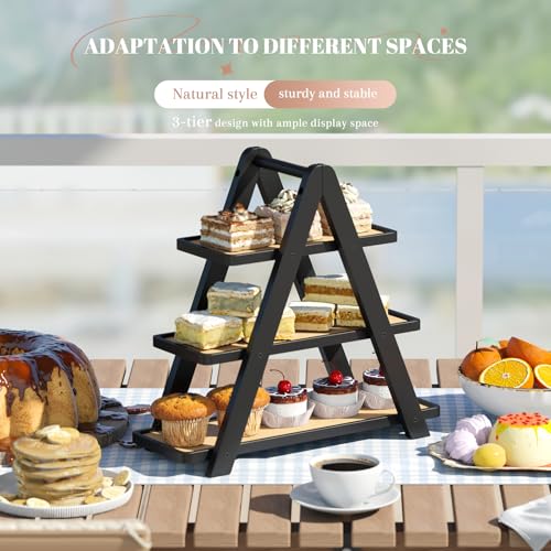 Black 3-Tier Serving Tray Stand for Party Food and Desserts - Farmhouse Decor