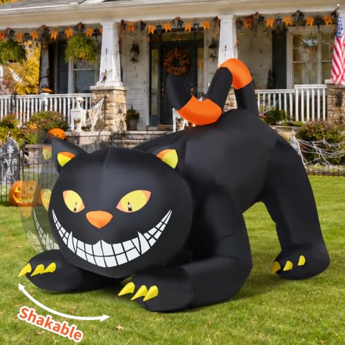 Outdoor Black Cat Inflatable Halloween Decoration with LED Lights, 6 FT