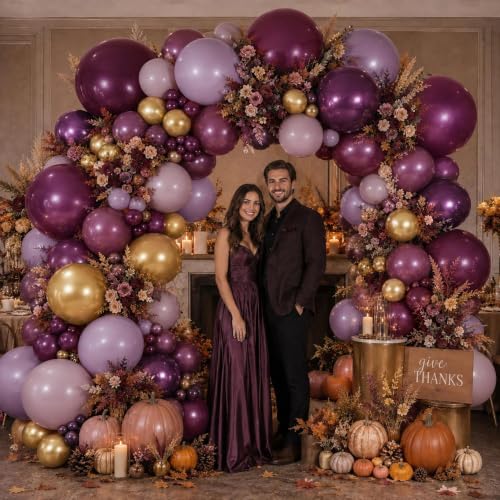 Dark Purple Pink Balloon Garland Kit Double Stuffed Plum Mauve Burgundy Gold Arch with 5-18 Inch Balloons - Variation of Dark Purple Pink Gold