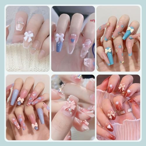600 Pcs Nail Charms Set with Bow, Heart, Moon & Pearls - 8 Colors, Model 11