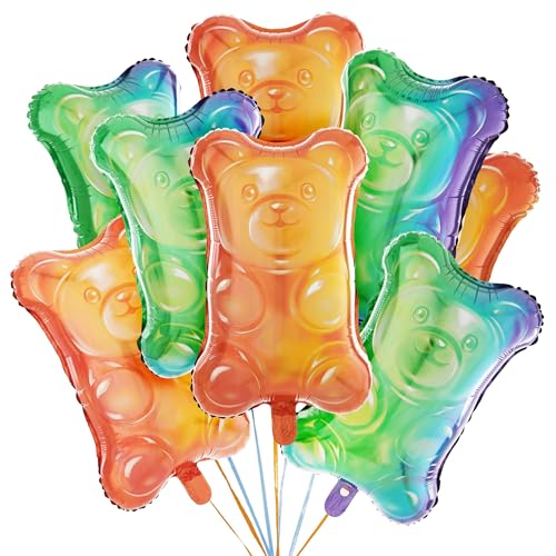 Candyland Themed Gummy Bear Balloons - Metallic Foil Party Decorations, Pack of 8