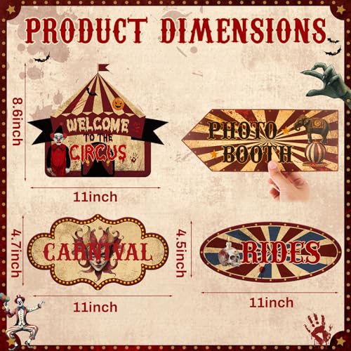 Halloween Directional Signs Decoration - Dark Red, 20 Pcs Halloween Circus Theme, Reusable, Party Decor Variation