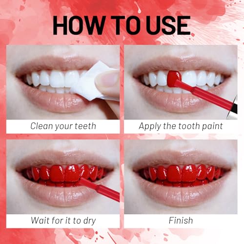 Blood Red Tooth Paint - Realistic SFX Makeup for Vampire Looks, Halloween, Durable, Non-Toxic, with Variation: Red
