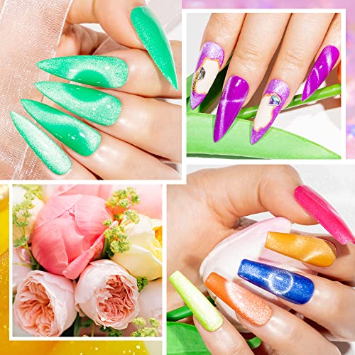 Neon Cat Eye Gel Polish Kit with Glitter & Magnetic Stick - 12 Colors for Nail Art
