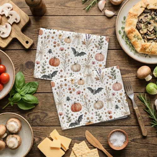 Fall Pumpkin Bat Floral Kitchen Tea Towels Set of 2 - Autumn Halloween Decor, 16x24in, Variation: Fall Pumpkin 18