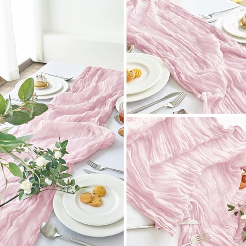 Pink Cheesecloth Table Runner 10FT 2-Piece Set for Wedding & Party Decor - Pink