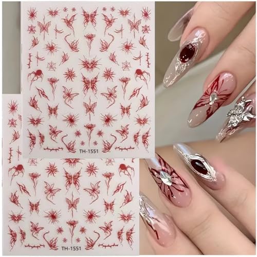 Halloween Nail Sticker Set - Dark Rose Spider, Pumpkin, Skull & Bat Decals Q2