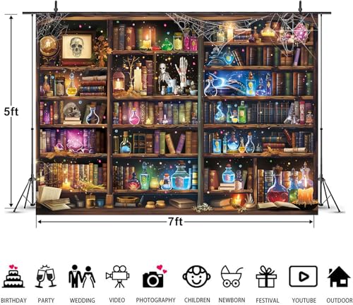 Halloween Lab Backdrop 7x5FT Science Potion Skull Photo Background Kids Party Decorations