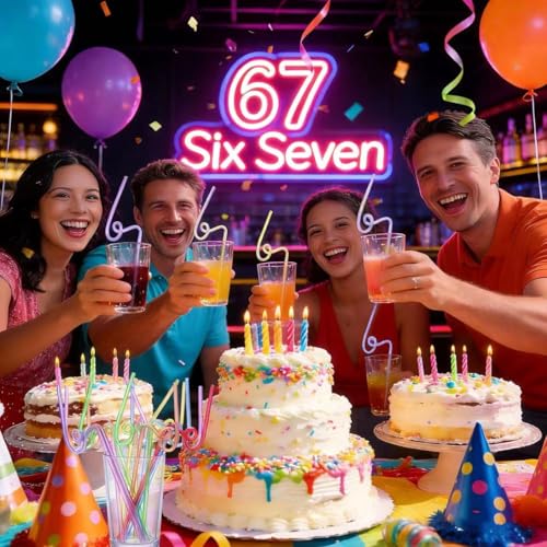 Colorful 6-7 Meme Drinking Straws for Kids and Parties - 8 Pack