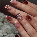 Fall Press on Nails Medium Square Fake Nails Brown Nails - Nails7-14