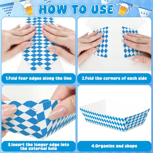 Oktoberfest Paper Food Trays Pack of 100 - Foldable Bavarian Party Supplies