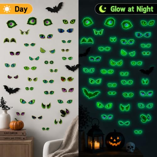 Glow in The Dark Halloween Decorations with Creepy Eye Stickers Set