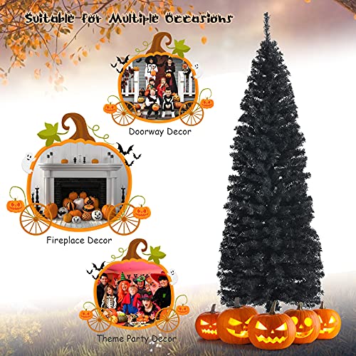 6FT Artificial Black Christmas Tree for Halloween Decorations - Slim & Full