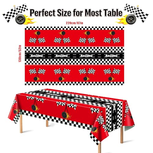 Race Car Birthday Party Decorations - Red & Black Disposable Tablecloth, 2PCS