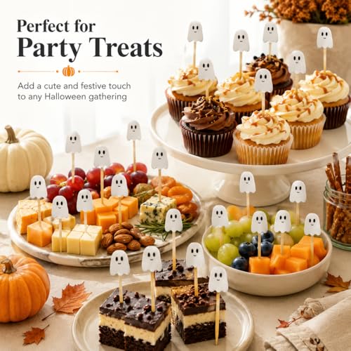 White Ghost Bamboo Cocktail Picks - 100 Pcs Halloween Party Appetizers