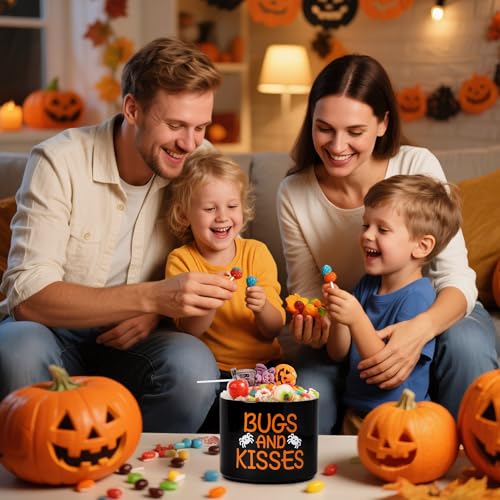 Halloween Candy Dish Cauldron with Bugs and Kisses - Mini Ceramic Snack Bowl, Tiered Tray Decor