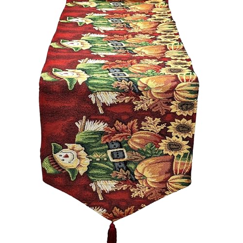 Fall Table Runner 13x90 Inches Pumpkin Scarecrow Harvest Woven Decor