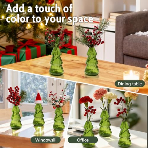 3 Pack Tree-Shaped Glass Planter Vase for Propagation and Decor - Green Variation