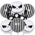 Halloween Foil Balloon Set - Ghost Skeleton Skull Striped Boo with Variation Black White