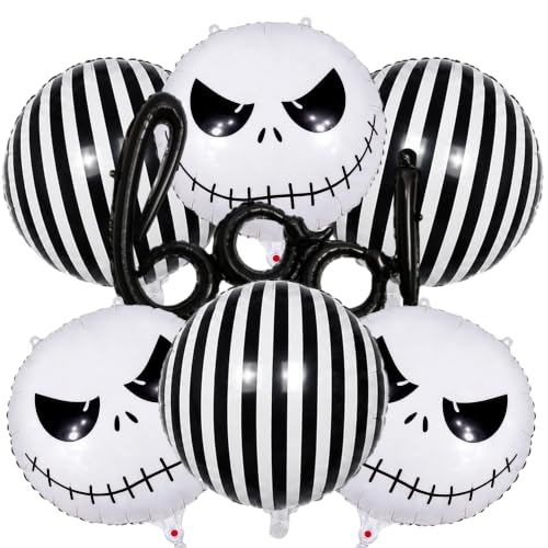 Halloween Foil Balloon Set - Ghost Skeleton Skull Striped Boo with Variation Black White
