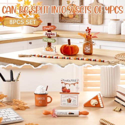 Fall Farmhouse Tiered Tray Decor Set - 8 Pcs Autumn Harvest Thanksgiving