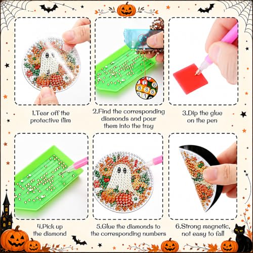 Halloween Ghost Diamond Art Magnets Kit - Fall / Ghost Variation, 12 Pcs