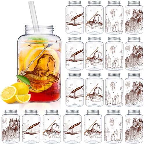 Magical Wizard Plastic Cups Set - 20 Count, 16 oz with Straw & Lid - Variation of THIS Listing