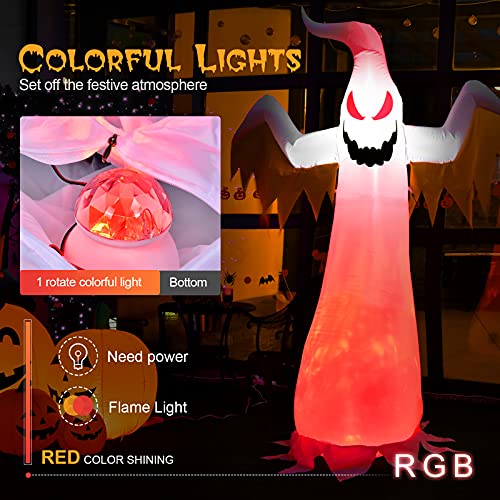 8 FT Halloween Inflatable Ghost with Rotating Flame LED Lights, Quick Setup for Yard & Lawn Decor