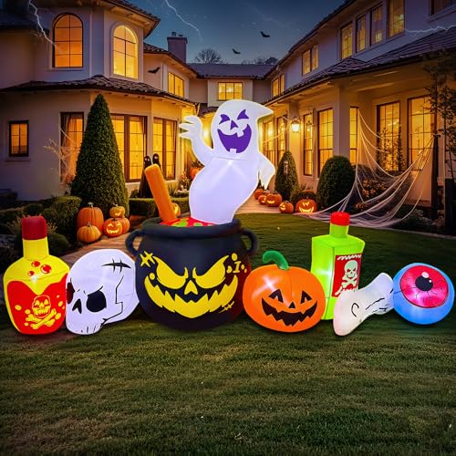 8FT Outdoor Inflatable Ghost Decoration with LED Lights for Halloween Yard Lawn Garden