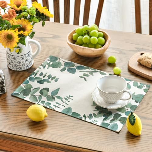Rectangular Eucalyptus Leaves Placemat Set of 4 - 12 x 18 Inch Green