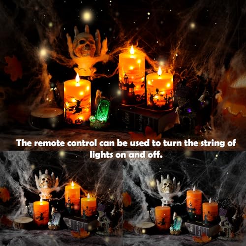 Flameless Candles with Remote Control & Star String - 3 Pack Orange