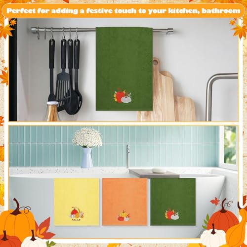 Autumn Thanksgiving Pumpkin Hand Towels Set of 3 - Cotton Kitchen & Bathroom Decor