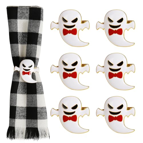 Wonlex Halloween Ghost Napkin Rings Set of 6 - White Table Decor with Elf Variation