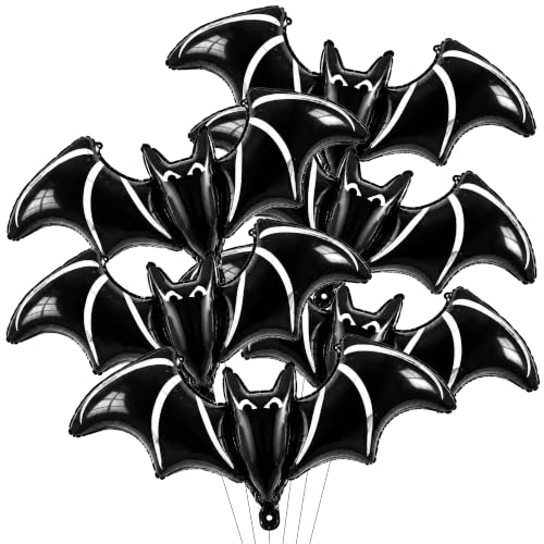 Black Bat Foil Balloons - Giant Halloween Bat Decorations, 6 Pack with Hanging Ribbons - Variation: Black Bat