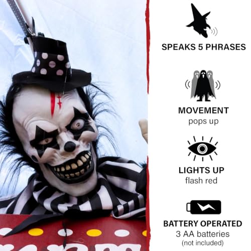 22-Inch Haunted Hill Farm Groundbreaker Clown Animatronic Halloween Decoration - Motion & Touch Activated, Indoor/Outdoor