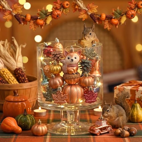 Fall Woodland Tree Ornaments Set - Squirrel, Pumpkin, Mushrooms & Harvest Decor