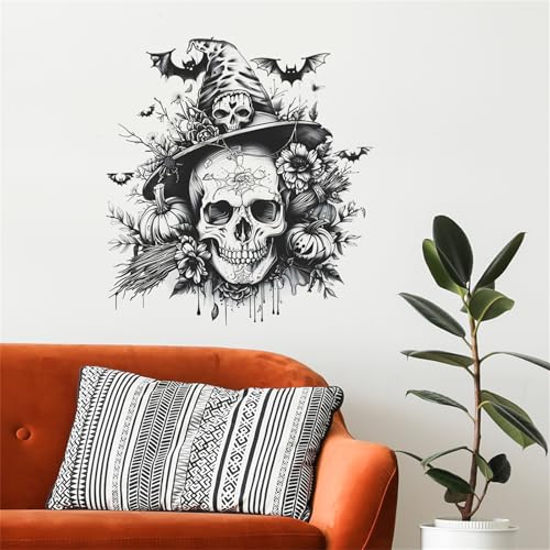 Halloween Wall Stickers Decals Set - Skeleton Pumpkin Bat Haunted House Decor