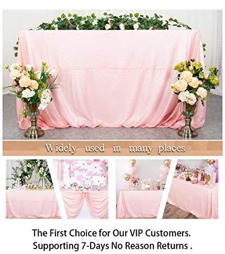 Pink Sequin Rectangle Tablecloth 90x132 Inch for 6FT Tables - Baby Pink Glitter Wedding Party