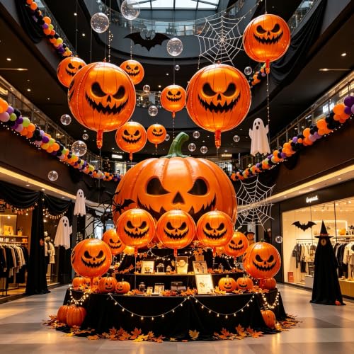 Halloween Pumpkin Foil Balloons Set - 2pcs 22 Inch Jack-O-Lantern Spherical Decorations